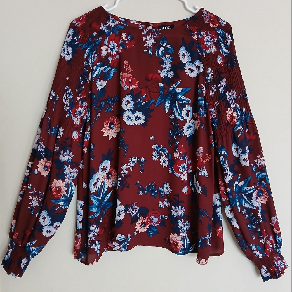 a.n.a A New Approach Burgundy Floral Long Sleeve Top